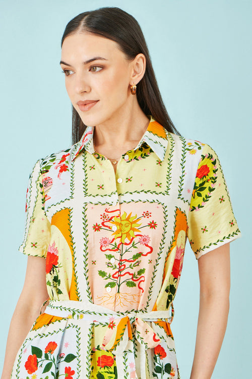 Yumi Multicolour Sun Patchwork Print Shirt Dress