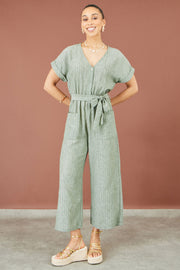 Yumi Green V Neck Kimono Sleeve Jumpsuit