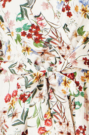 Yumi Ivory Viscose Botanical Print Wrap Top