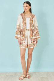 Yumi Ivory Viscose Floral Border Shorts