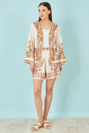 Yumi Ivory Viscose Floral Border Shorts