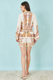 Yumi Ivory Viscose Floral Border Shorts