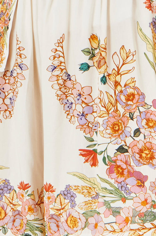 Yumi Ivory Viscose Floral Border Shorts
