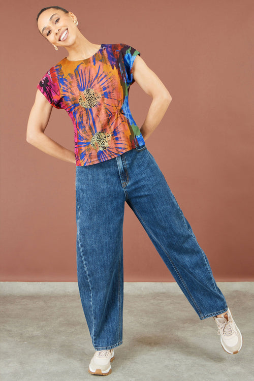 Yumi Multicolour Floral Mesh Top