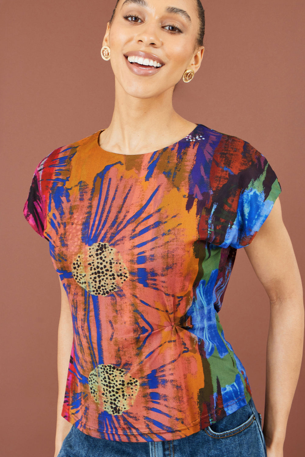 Yumi Multicolour Floral Mesh Top