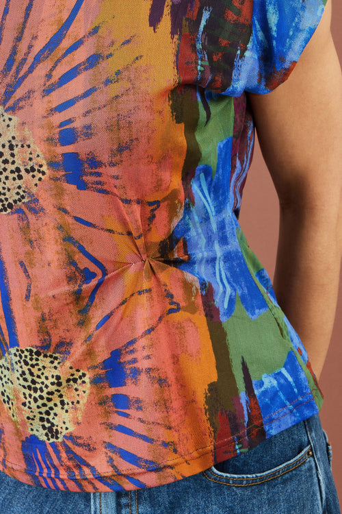 Yumi Multicolour Floral Mesh Top