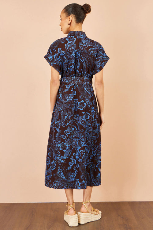 Yumi Brown Paisley Midi Shirt Dress