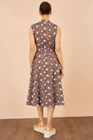 Yumi Brown Cotton Embroidery Shirt Dress