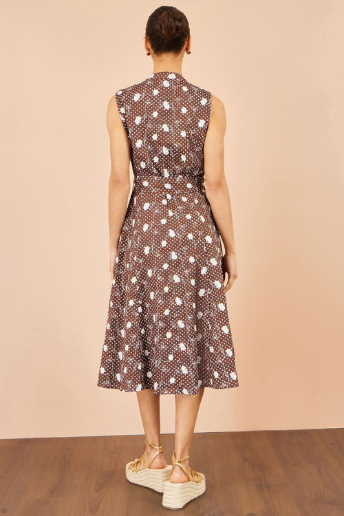 Yumi Brown Cotton Embroidery Shirt Dress