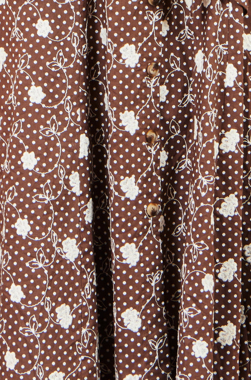 Yumi Brown Cotton Embroidery Shirt Dress