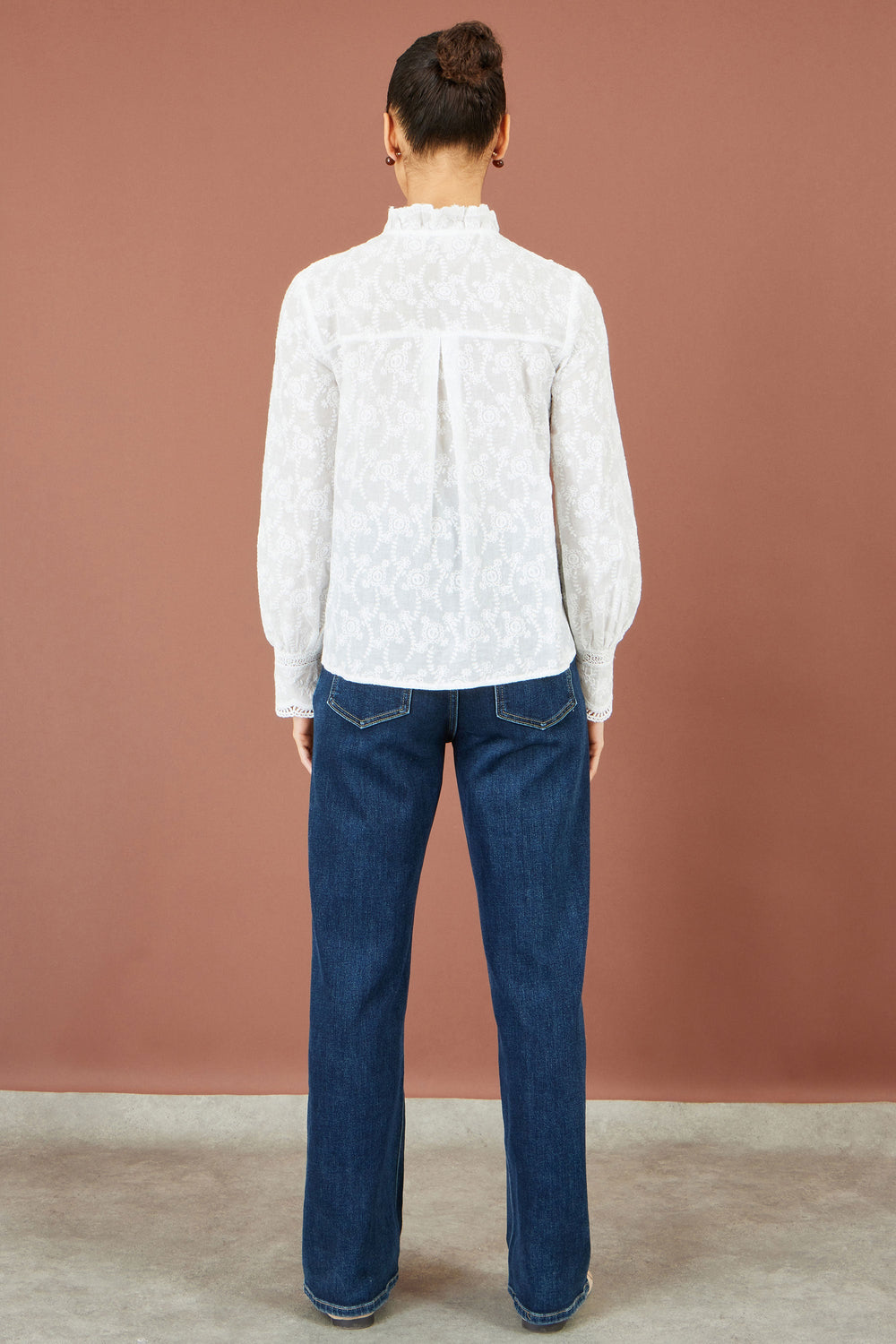 Yumi White Floral Cotton Shirt With Lace Details