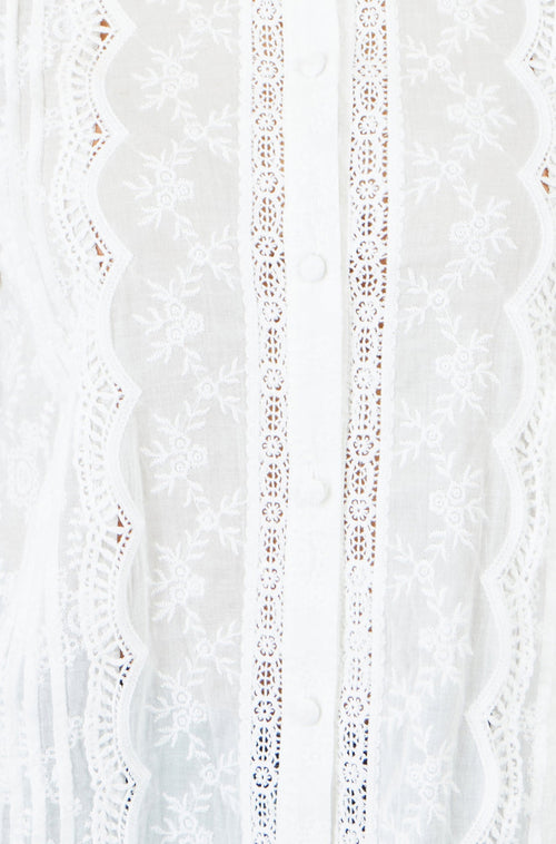 Yumi White Floral Cotton Shirt With Lace Details