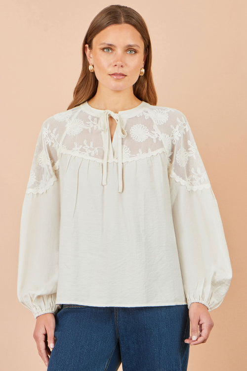 Yumi Ivory Viscose Lace Relaxed Boho Shirt
