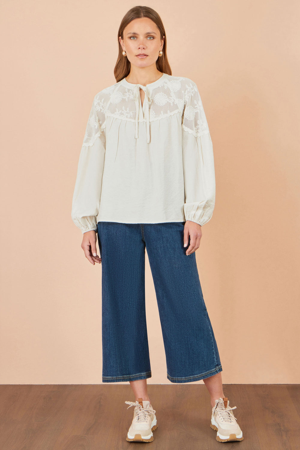 Yumi Ivory Viscose Lace Relaxed Boho Shirt