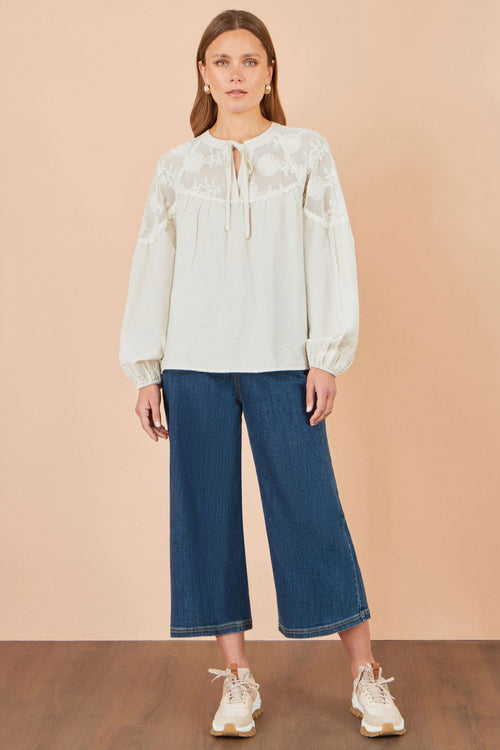 Yumi Ivory Viscose Lace Relaxed Boho Shirt