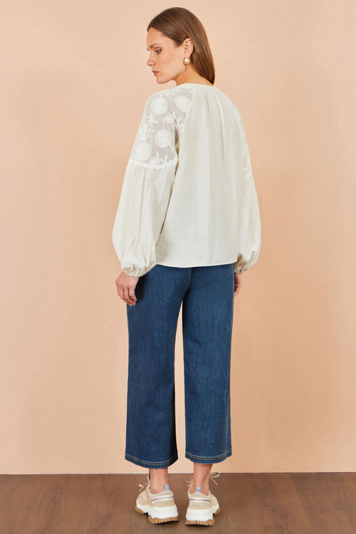Yumi Ivory Viscose Lace Relaxed Boho Shirt