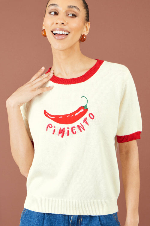 Yumi Ivory Chilli Cotton Knitted Top