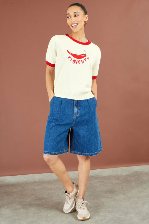 Yumi Ivory Chilli Cotton Knitted Top