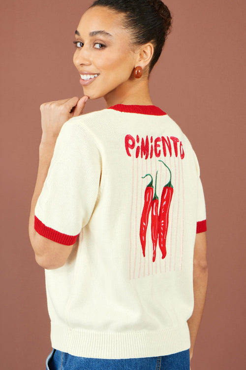 Yumi Ivory Chilli Cotton Knitted Top