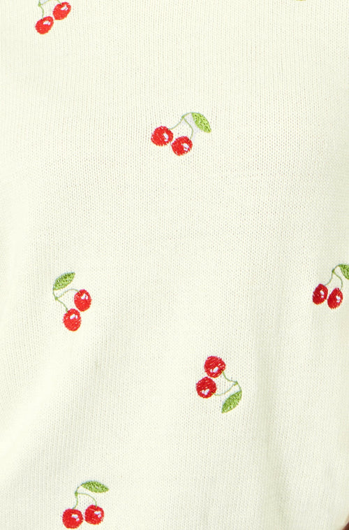 Yumi Ivory Cherry Cotton Knitted Top
