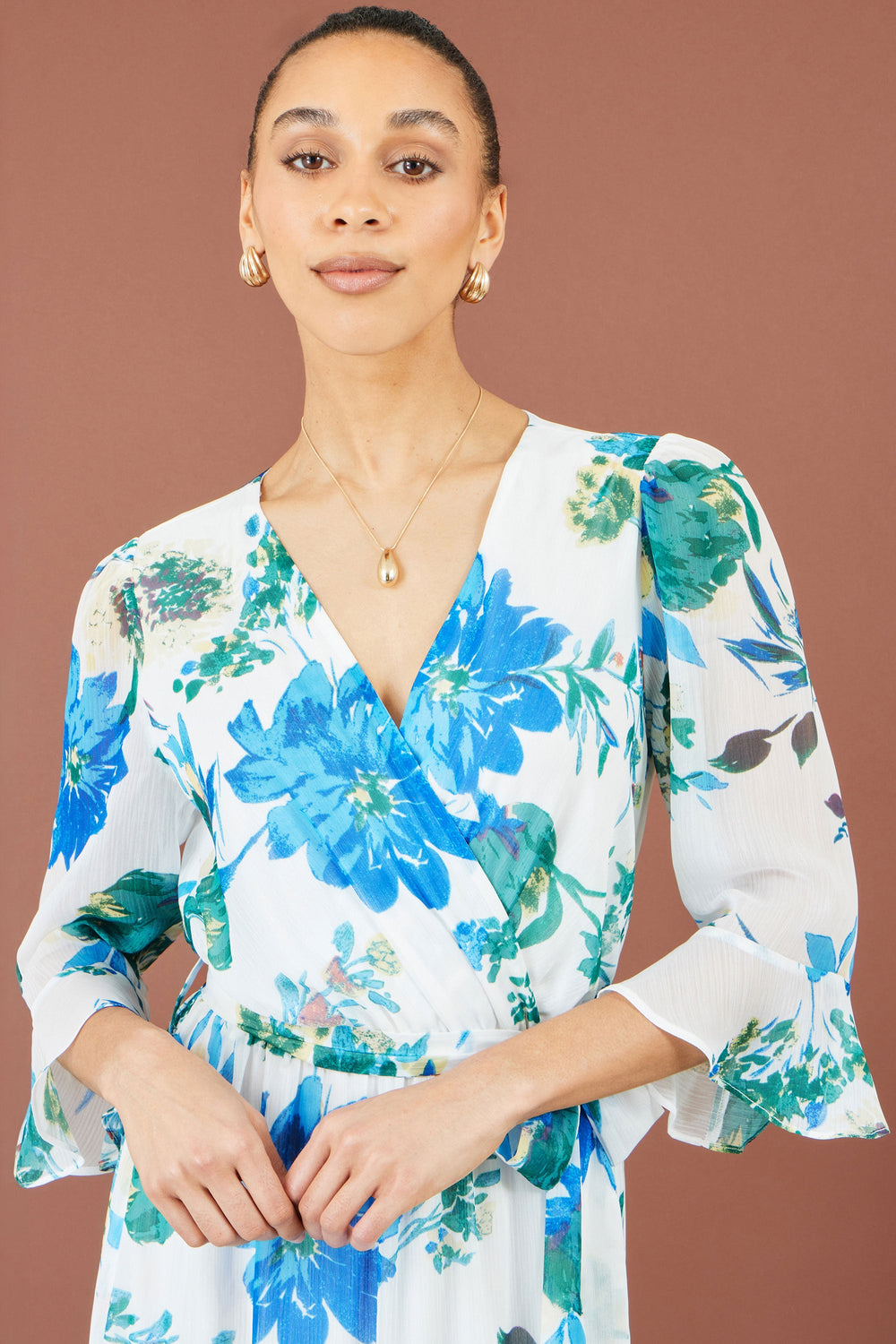 Yumi White Floral Maxi Wrap Dress