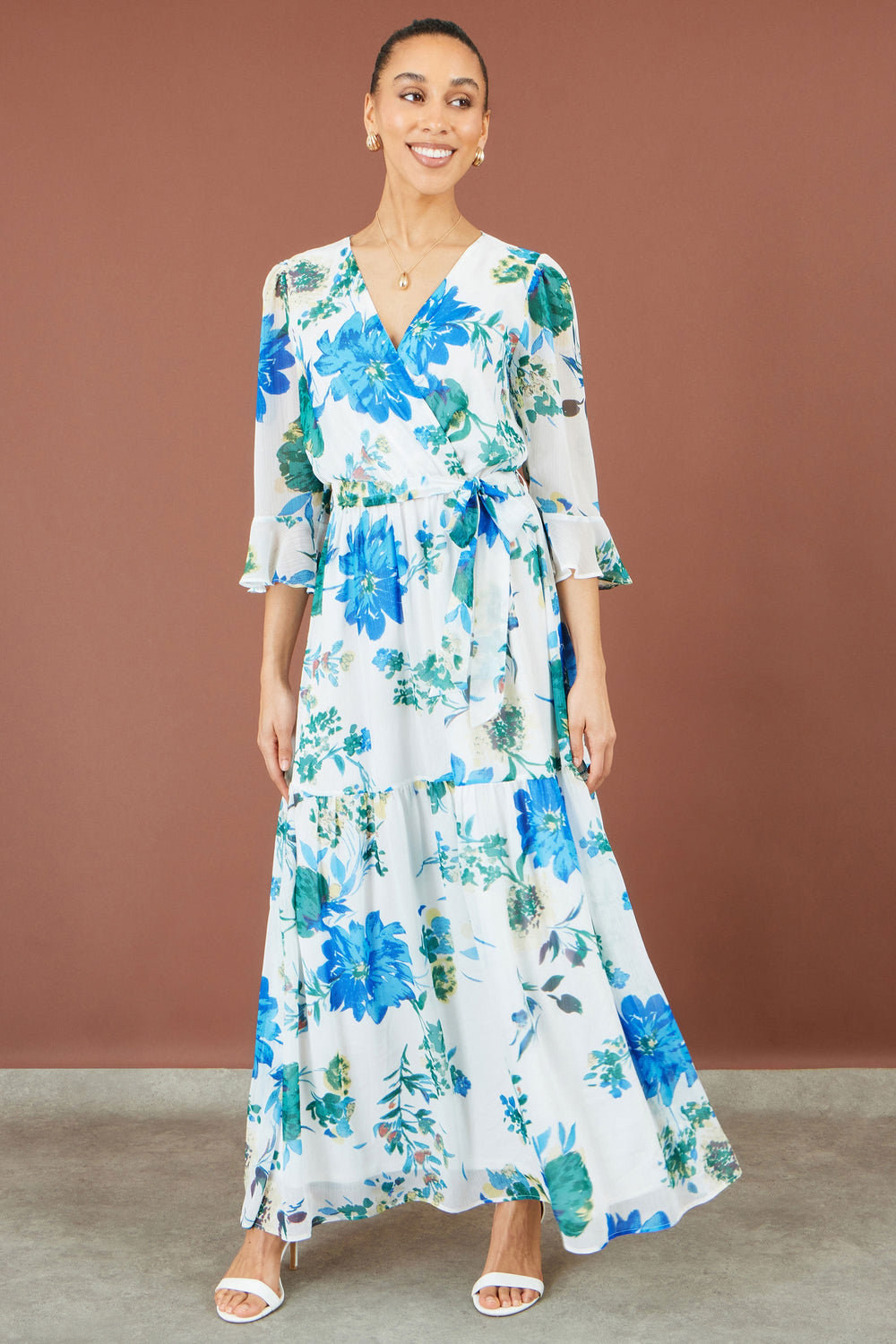 Yumi White Floral Maxi Wrap Dress