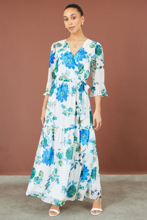 Yumi White Floral Maxi Wrap Dress