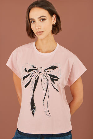 Yumi Pink Bow T-Shirt With Lace