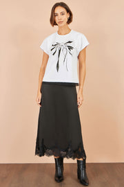 Yumi White Bow T-Shirt With Lace