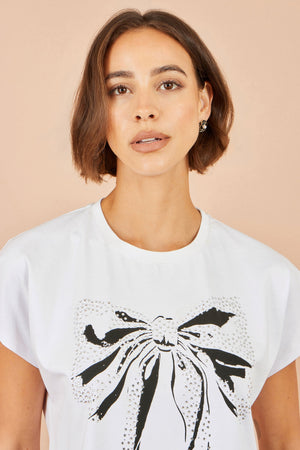 Yumi White Bow T-Shirt With Lace