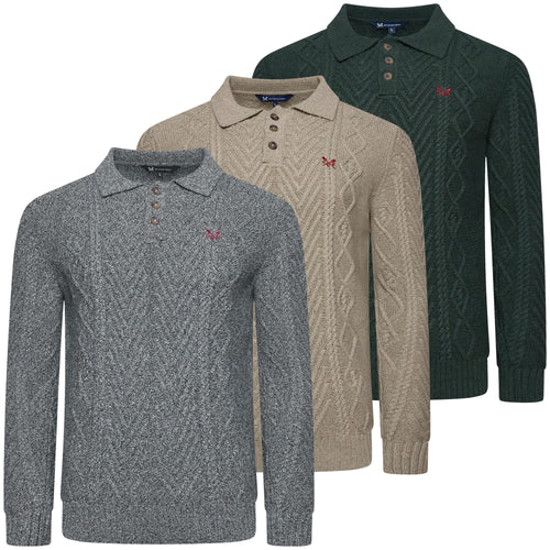 Crew Clothing Company Cable Knit Button Neck Jumper