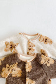 Bear Fleece Romper Cream or Brown