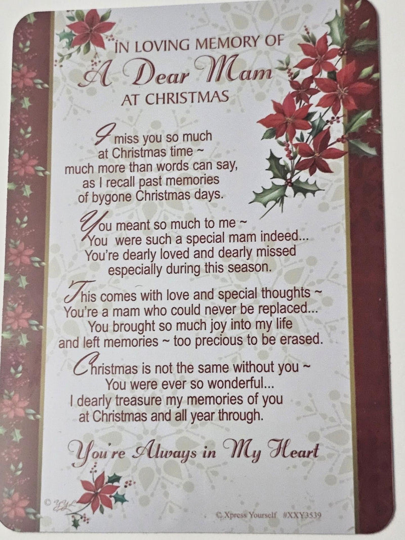 in loving  memory  of a dear mam  at christmas  graveside cards