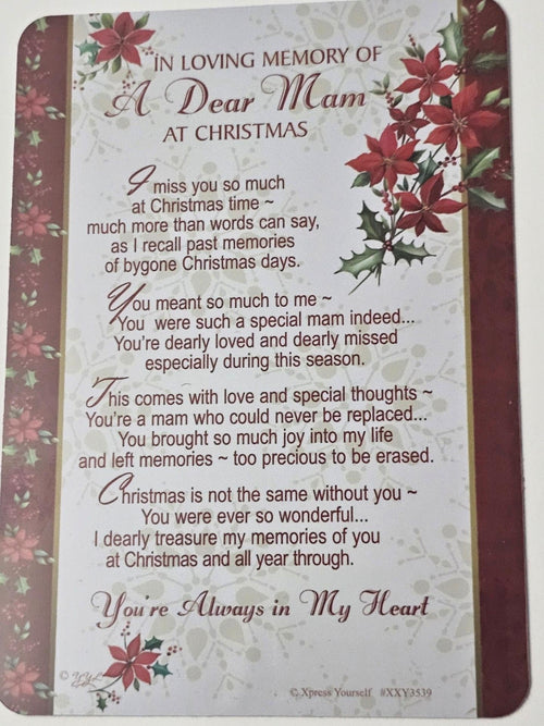 in loving  memory  of a dear mam  at christmas  graveside cards