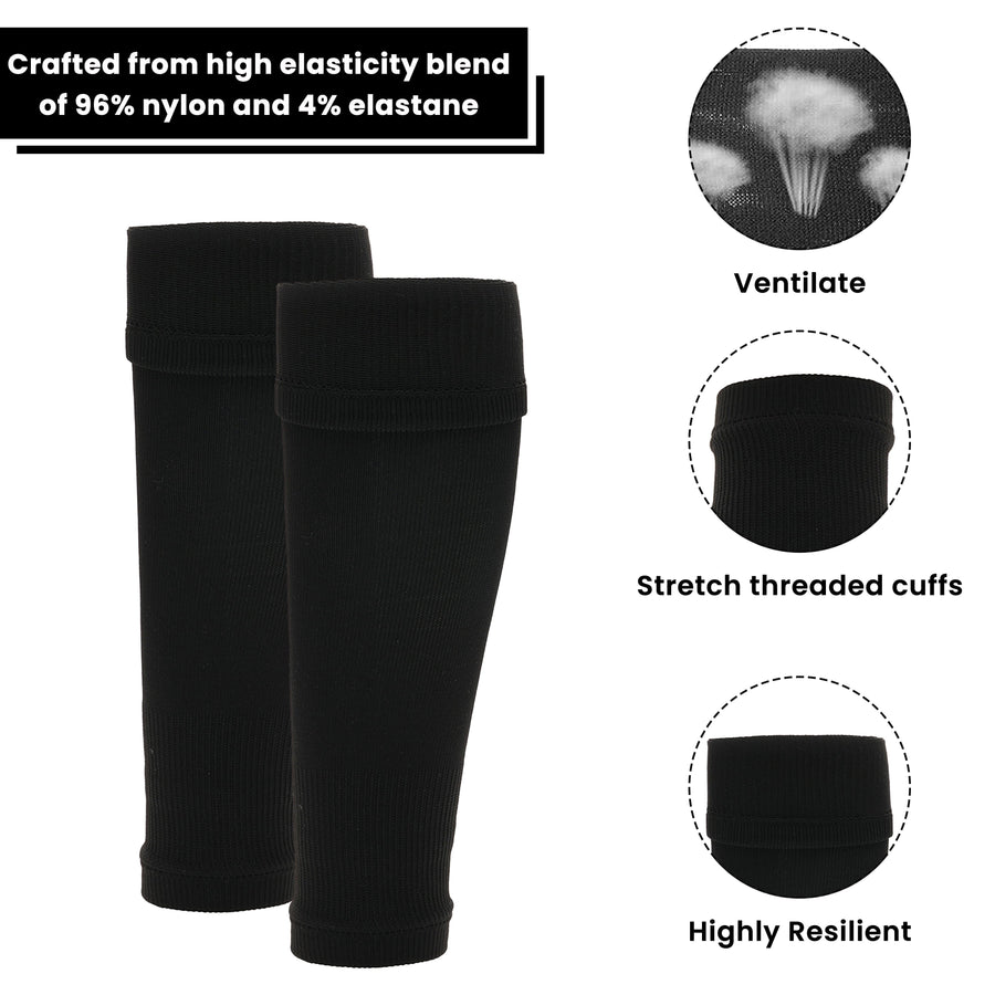 Sock Stack Adults Black Football Leg Sleeve Socks Compression Support Over Shin Pads