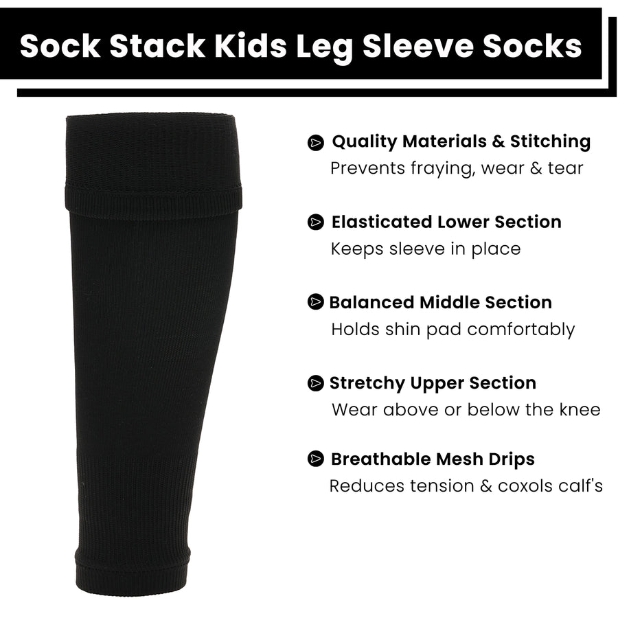 Sock Stack Adults Black Football Leg Sleeve Socks Compression Support Over Shin Pads