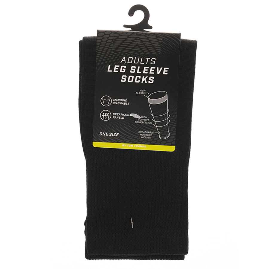 Sock Stack Adults Black Football Leg Sleeve Socks Compression Support Over Shin Pads