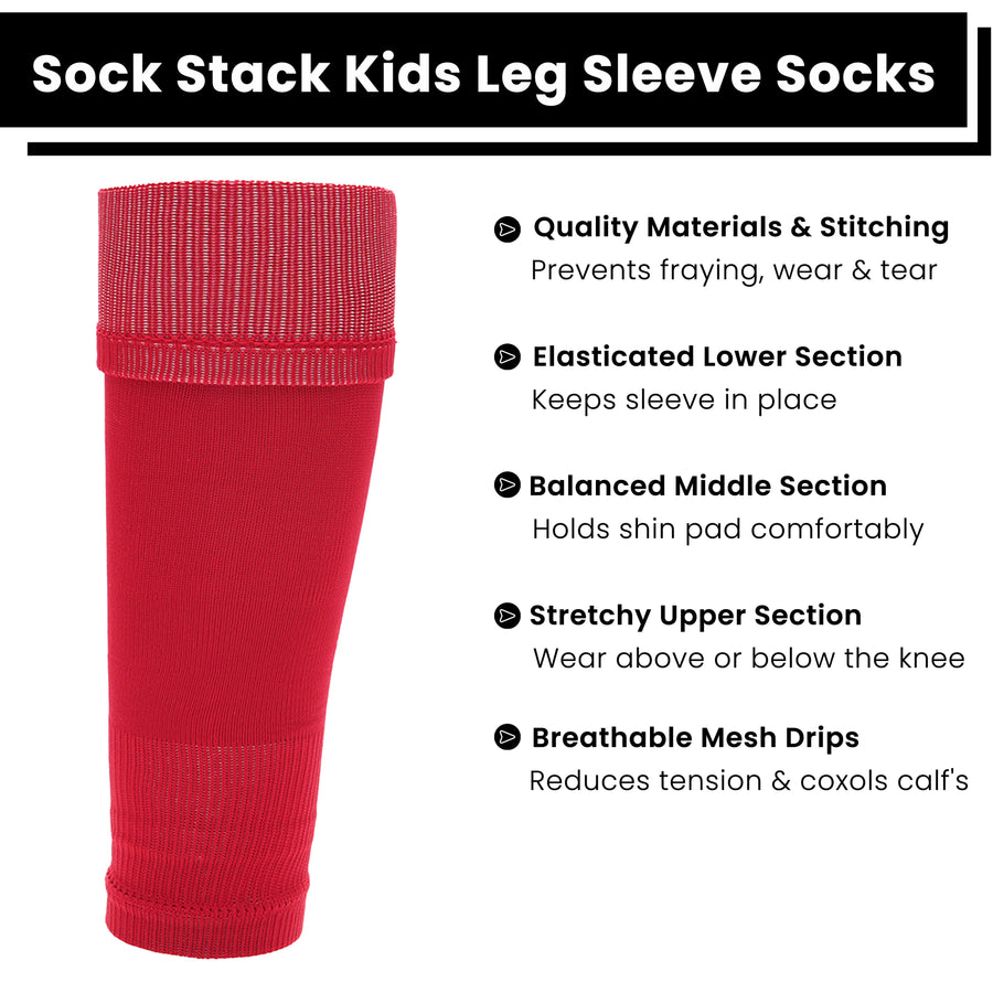 Sock Stack Adults Unisex Red Football Leg Sleeve Socks Compression Support Over Shin Pads