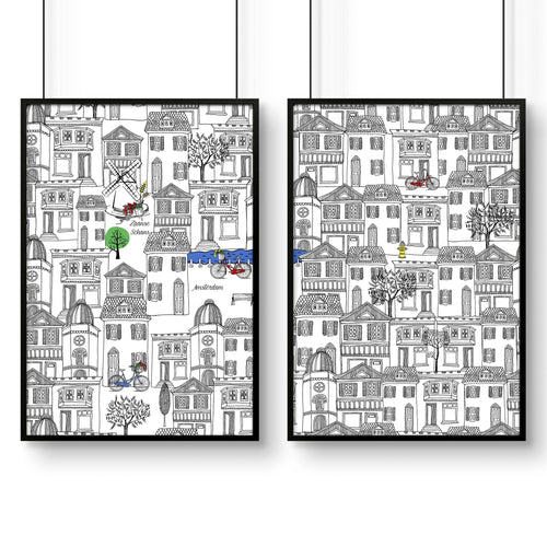 Amsterdam posters | Set of 2 travel wall art
