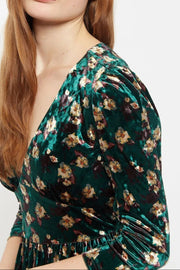 Louche Annalise Paintbrush Print Velvet V Neck Mini Dress