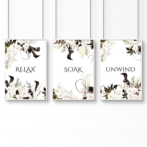 Bathroom Wall Art Black & White Set of 3 Prints