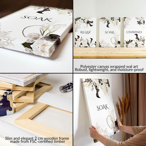Bathroom Wall Art Black & White Set of 3 Prints