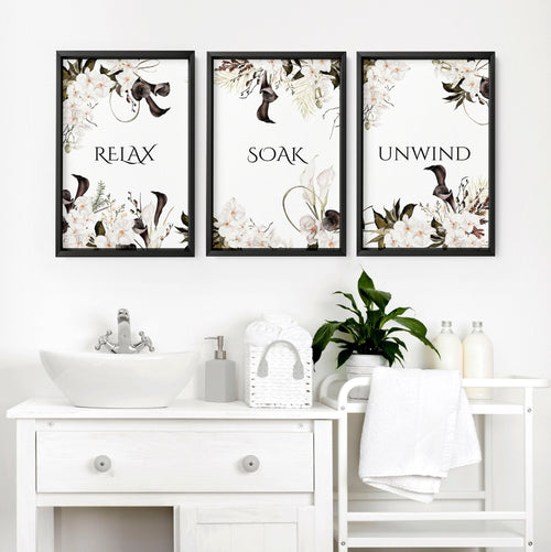 Bathroom Wall Art Black & White Set of 3 Prints