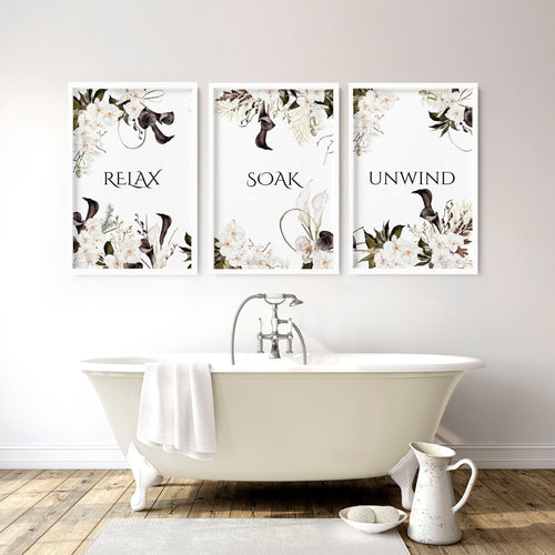 Bathroom Wall Art Black & White Set of 3 Prints