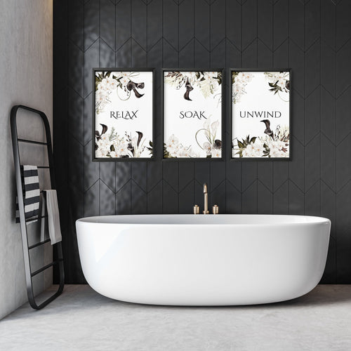 Bathroom Wall Art Black & White Set of 3 Prints