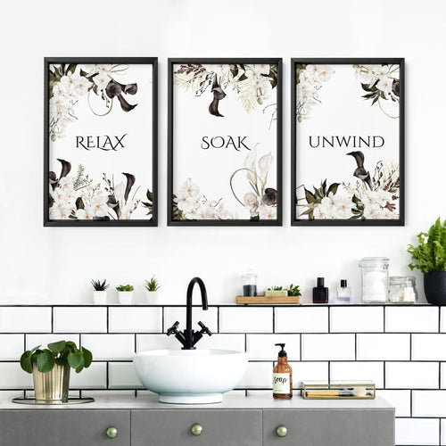 Bathroom Wall Art Black & White Set of 3 Prints