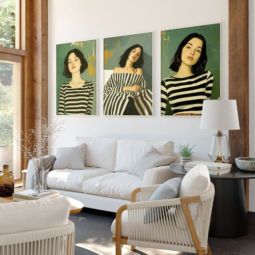 Art Print For Living Room | Set of 3 Boho Women Wall art Prints