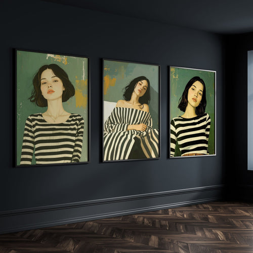 Art Print For Living Room | Set of 3 Boho Women Wall art Prints