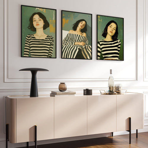 Art Print For Living Room | Set of 3 Boho Women Wall art Prints