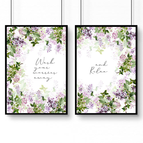 Art prints bathroom | set of 2 Shabby Chic wall art